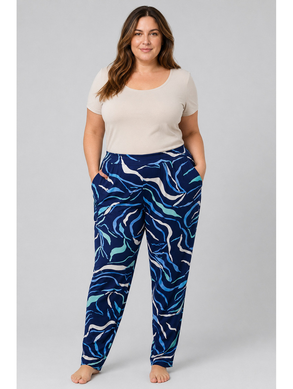Alfani Blue Abstract Striped Pattern Flowing Pants